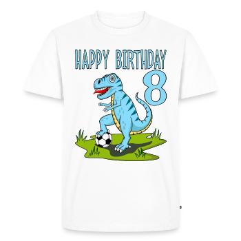 Dinosaure Rex Football 8 Joyeux Anniversaire Bleu - T-shirt Premium bio Homme - blanc - Devant - Nico (187cm)