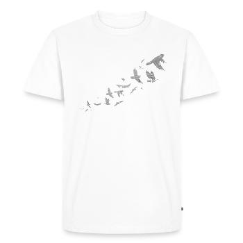 OISEAUX UP gris, Retro Design, Grille annulaire - T-shirt Premium bio Homme - blanc - Devant - Nico (187cm)