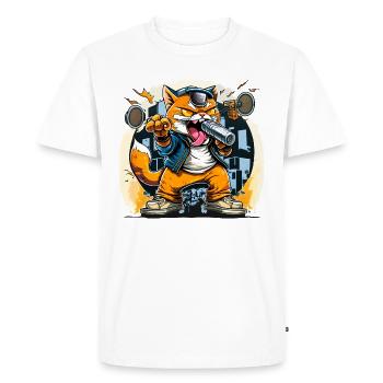 Trendy cartoon cat as a singer - Men's Premium Organic T-Shirt - white - Front - Nico (187cm)