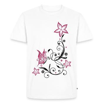 Fleurs avec ornement floral et papillon, été. - T-shirt Premium bio Homme - blanc - Devant - Nico (187cm)