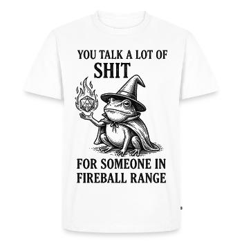 Fireball Range – Funny Frog Magician RPG - Men's Premium Organic T-Shirt - white - Front - Nico (187cm)