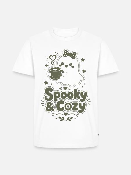 Spooky & Cozy Geisterkaffee - Männer Premium Bio T-Shirt - Weiß