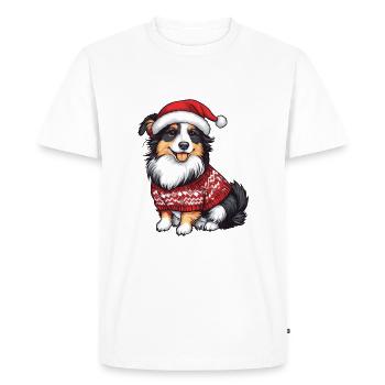 Border Collie Chien Noël - T-shirt Premium bio Homme - blanc - Devant - Nico (187cm)