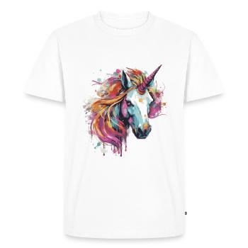 Portrait Tête Licorne Pop Art - T-shirt Premium bio Homme - blanc - Devant - Nico (187cm)