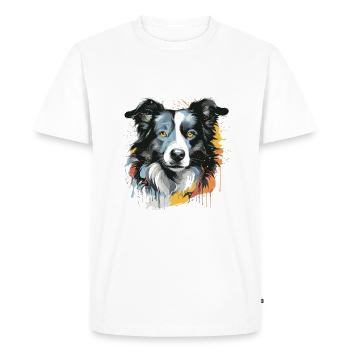 Border Collie Dog Head Portrait Pop Art - Men's Premium Organic T-Shirt - white - Front - Nico (187cm)