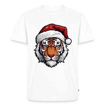Portrait de Noël Tête de Tigre - T-shirt Premium bio Homme - blanc - Devant - Nico (187cm)