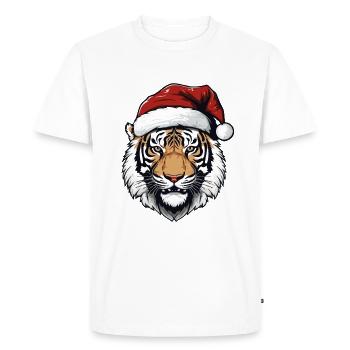 Portrait de Noël Tête de Tigre - T-shirt Premium bio Homme - blanc - Devant - Nico (187cm)