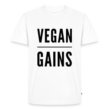 Vegan Gains - Men's Premium Organic T-Shirt - white - Front - Nico (187cm)