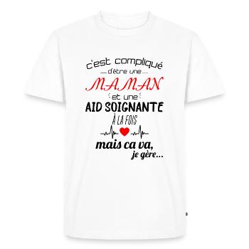 pas parfaite aide-soignante;cadeau aide soignante - T-shirt Premium bio Homme - blanc - Devant - Nico (187cm)