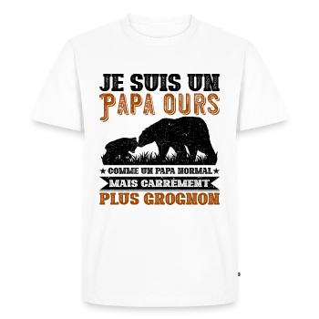 Papa Ours Grognon - T-shirt Premium bio Homme - blanc - Devant - Nico (187cm)