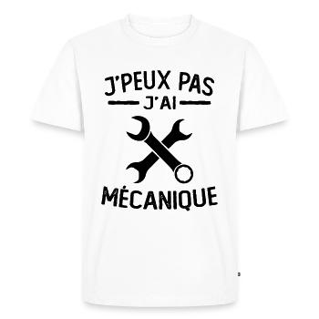 je peux pas j ai mécanique - T-shirt Premium bio Homme - blanc - Devant - Nico (187cm)