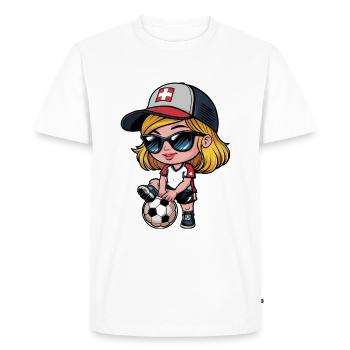 Jolie fille de football Suisse avec football - T-shirt Premium bio Homme - blanc - Devant - Nico (187cm)