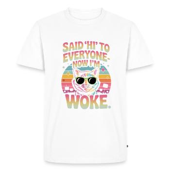 Drôle de chat woke design - T-shirt Premium bio Homme - blanc - Devant - Nico (187cm)
