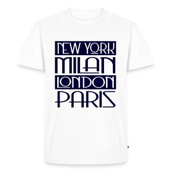 New York Milan Londres Paris Chic Typographie - T-shirt Premium bio Homme - blanc - Devant - Nico (187cm)