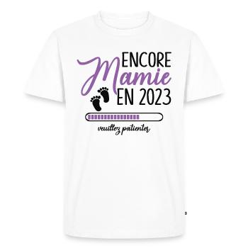 Encore Mamie 2023 Cadeau Future Grand Mère - T-shirt Premium bio Homme - blanc - Devant - Nico (187cm)