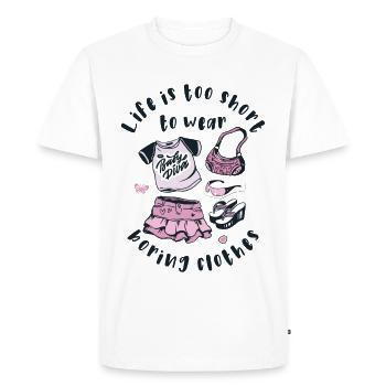 La vie est trop courte pour porter des vêtements ennuyeux - T-shirt Premium bio Homme - blanc - Devant - Nico (187cm)