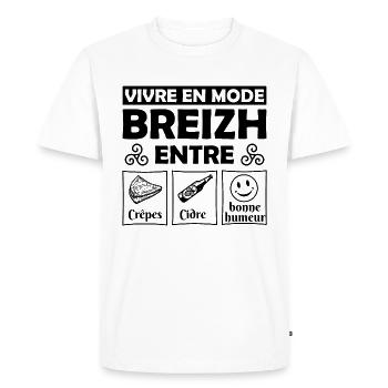 vivre en mode breizh entre Crepes cidre humeur,BZH - T-shirt Premium bio Homme - blanc - Devant - Nico (187cm)