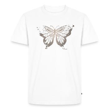 SCHMETTERLING gold, logo, ring grid - Men's Premium Organic T-Shirt - white - Front - Nico (187cm)