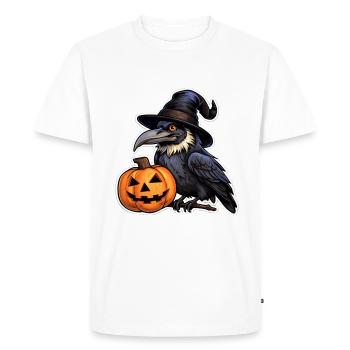 Halloween raven with witch hat on pumpkin - Men's Premium Organic T-Shirt - white - Front - Nico (187cm)