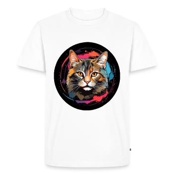 Portrait de chat mignon en technique d'aquarelle dans un cercle - T-shirt Premium bio Homme - blanc - Devant - Nico (187cm)