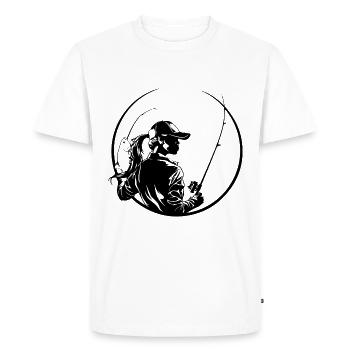 Silhouette de femme de pêche - T-shirt Premium bio Homme - blanc - Devant - Nico (187cm)