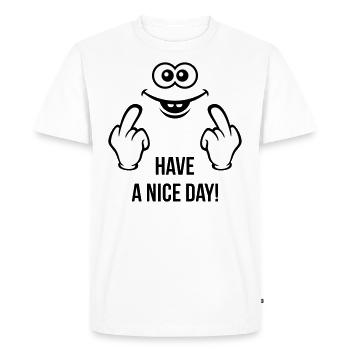 Visage souriant - Passez une bonne journée! (Doigt puant) - T-shirt Premium bio Homme - blanc - Devant - Nico (187cm)
