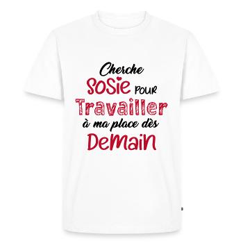 Cherche sosie pour travailler à ma place demain ! - T-shirt Premium bio Homme - blanc - Devant - Nico (187cm)