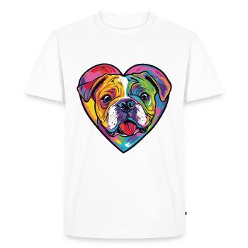 Bouledogue Chien Coeur Chien Amour - T-shirt Premium bio Homme - blanc - Devant - Nico (187cm)