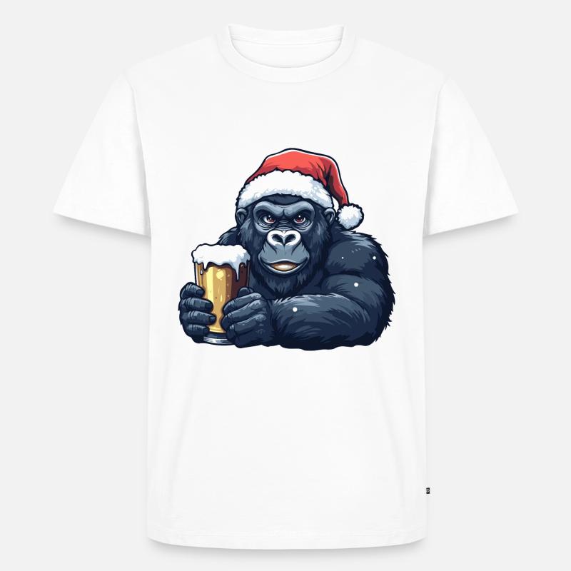 Gorilla Weihnachten Bier - Männer Premium Bio T-Shirt - Weiß