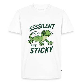Funny dude shirt - silent but sticky - Men's Premium Organic T-Shirt - white - Front - Nico (187cm)