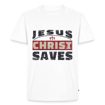 Jésus-Christ sauve une chemise pour dames et messieurs - T-shirt Premium bio Homme - blanc - Devant - Nico (187cm)