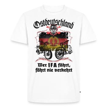 Wer IFA fährt.... S51 - Schwalbe DDR Moped VEB - Männer Premium Bio T-Shirt - Weiß - Vorne - Nico (187cm)