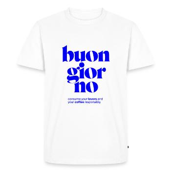 buon giorno: consommer les amoureux et le café de manière responsable - T-shirt Premium bio Homme - blanc - Devant - Nico (187cm)