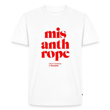 misanthrope: I don't believe in humans. - Men's Premium Organic T-Shirt - white - Front - Nico (187cm)