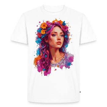 Fille aux fleurs 🌸 - T-shirt Premium bio Homme - blanc - Devant - Nico (187cm)
