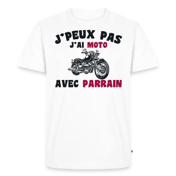 J'peux pas j'ai moto avec parrain - T-shirt Premium bio Homme - blanc - Devant - Nico (187cm)