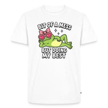 Süßer Frosch - Un peu en désordre mais je fais de mon mieux - T-shirt Premium bio Homme - blanc - Devant - Nico (187cm)