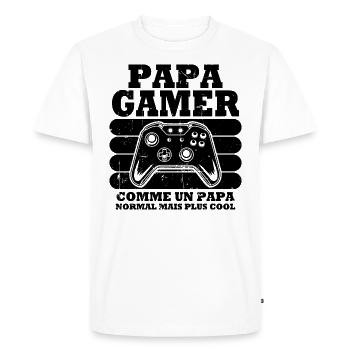 Papa gamer comme un papa normal - T-shirt Premium bio Homme - blanc - Devant - Nico (187cm)