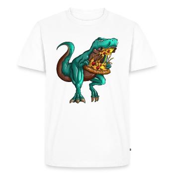 Pizza T-Rex Fastfood Fan Dinosaur Lover - Men's Premium Organic T-Shirt - white - Front - Nico (187cm)