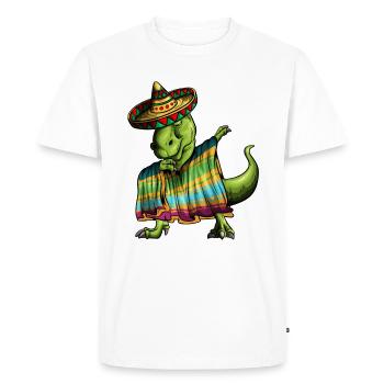 T-Rex Dino Ponscho Sombrero Mexique Dabbing Outfit - T-shirt Premium bio Homme - blanc - Devant - Nico (187cm)