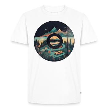 Camping caravane en paysage de montagne avec - T-shirt Premium bio Homme - blanc - Devant - Nico (187cm)