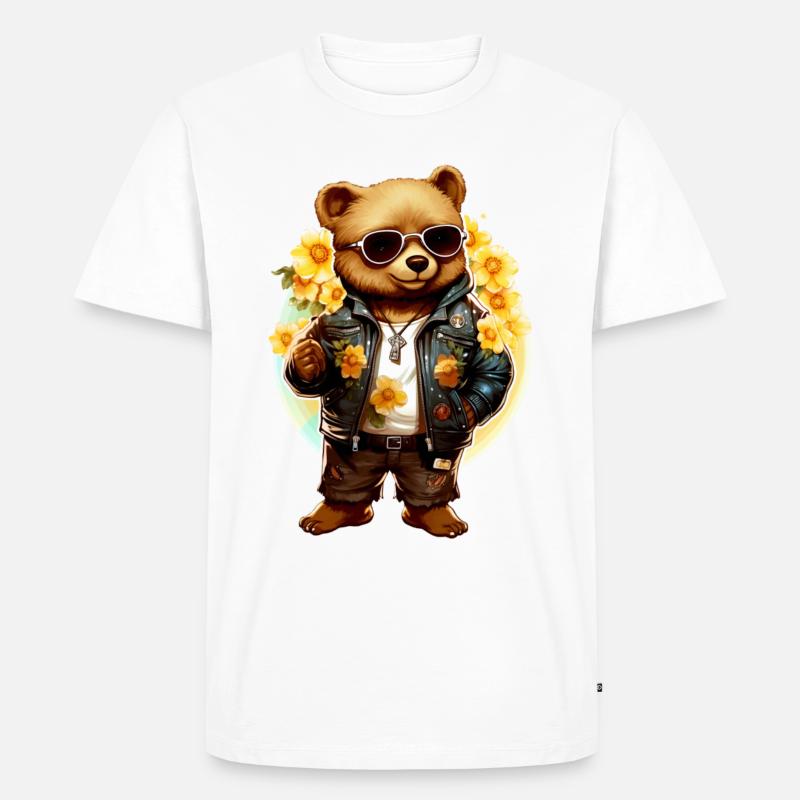 Cooler Teddy im Frühling - Männer Premium Bio T-Shirt - Weiß