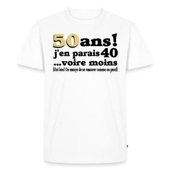 50 ans motif anniversaire,humour,design drole - T-shirt Premium bio Homme - blanc - Devant - Nico (187cm)