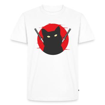 Black Samurai Cat with Swords Pair - Men's Premium Organic T-Shirt - white - Front - Nico (187cm)