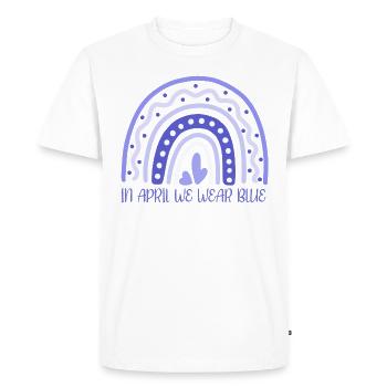 In April we wear Blue Autism Awareness - Men's Premium Organic T-Shirt - white - Front - Nico (187cm)