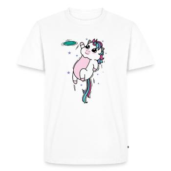 Licorne avec Frisbee Créatures Mythiques Sport - T-shirt Premium bio Homme - blanc - Devant - Nico (187cm)