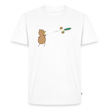 Kiwi joue Frisbee, oiseau et fruit - T-shirt Premium bio Homme - blanc - Devant - Nico (187cm)