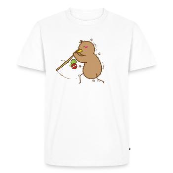 Le kiwi joue avec le bâton, l’oiseau et les fruits - T-shirt Premium bio Homme - blanc - Devant - Nico (187cm)