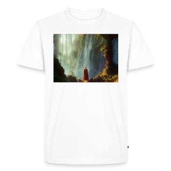 King pondering in front of waterfall - Men's Premium Organic T-Shirt - white - Front - Nico (187cm)