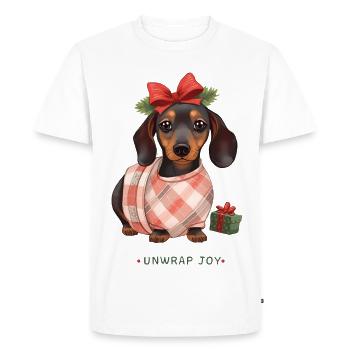 Unwrap joy - Christmas dachshund as a gift - Men's Premium Organic T-Shirt - white - Front - Nico (187cm)